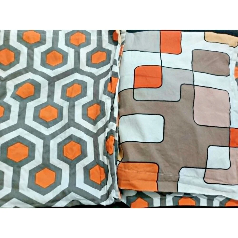 Eikei Set of 2 Pillow Shams Gray Orange Geometric Mid Century Modern 20x30 EUC